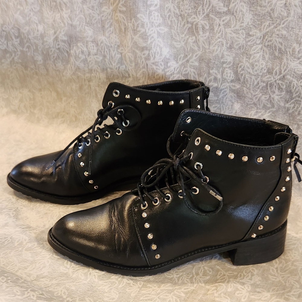 Stuart Weitzman Leather Studded Ankle Combat Boot, size 5 1/2